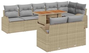 Conjunto de Sofá de Jardim de 9 Peças com Almofadas Beige em Rattan Si