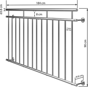 Corrimão francês para varanda em aço inoxidável 90 x 184 cm Prateado