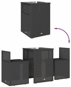 3 pcs conjunto de bistrô com almofadões vime PE preto