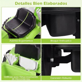 Andarilho Trator Infantil sem Pedais com Reboque, 88 x 35 x 35 cm crianças de 18 a 36 meses, Verde