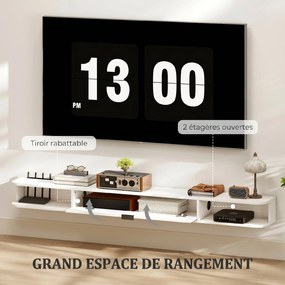Móvel de TV Suspenso, 140 x 24 x 16 cm, Montagem Mural, Branco