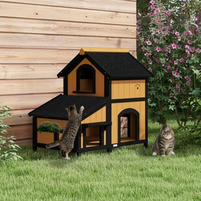 Casa para Gatos de Madeira com Suporte para Flores de 2 Níveis e Teto Asfáltico 96x65x85,5 cm Madeira e Preto