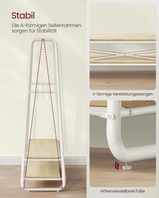 Guarda roupa aberto com 2 prateleiras e 6 ganchos laterais 45 x 138 x 160 cm bege natural + branco