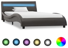 vidaXL Estrutura de cama c/ LEDs 90x200 cm couro artificial cinzento