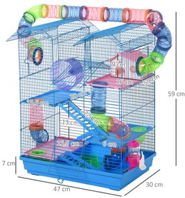 Gaiola de hamster multinível com plataformas domésticas 47x30x59 cm Azul