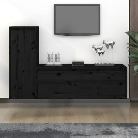Móveis de TV 2 pcs madeira de pinho maciça preto