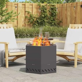 vidaXL Fogueira Sem Fumaça Hexagonal Preta 58x58x51 cm Aço