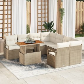 Conjunto de Sofá de Jardim de 9 Peças com Almofadas Bege de Rattan Pol