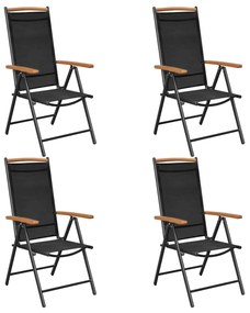 vidaXL Cadeiras de jardim dobráveis 4 pcs alumínio e textilene preto