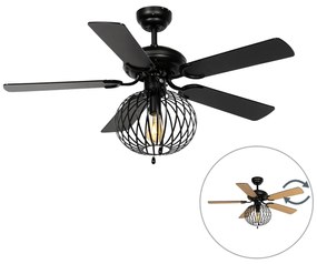Ventilador de teto preto com madeira e puxador - Mistral Johanna Industrial