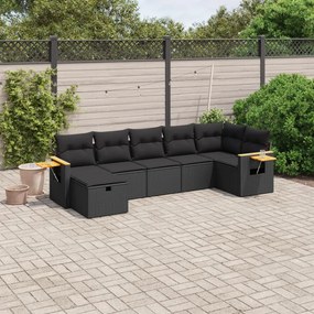 vidaXL 7 pcs conjunto de sofás p/ jardim c/ almofadões vime PE preto
