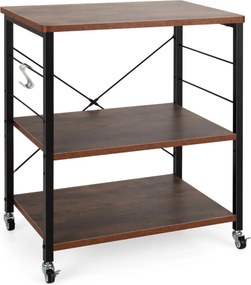 Carrinho de cozinha 60 x 40 x 73,5 cm com rodas bloqueáveis Ganchos removíveis Estante para micro-ondas Castanho