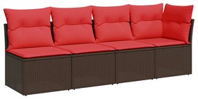 vidaXL Sofá de jardim com almofadas, 4 lugares, vime sintético marrom