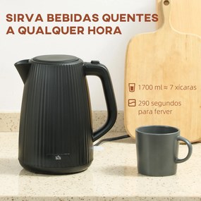 Jarro Elétrico 1,7L 2025W com Filtro Antical Removível Desligamento Automático Base Giratória 360° Preto