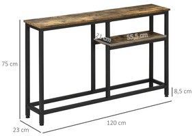 Consola de Entrada com Prateleiras Abertas Antivolteio Móvel de Entrada para Sala Corredor 120x23x75 cm Castanho