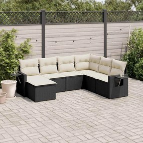 7 pcs conjunto de sofás p/ jardim c/ almofadões vime PE preto
