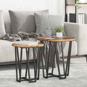Mesa de Apoio 2 pcs de Madeira Velha, Engenharia de Madeira e Metal
