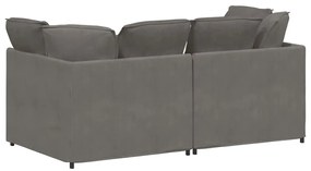 Sofá modular com almofadas tecido corduroy cinzento-claro