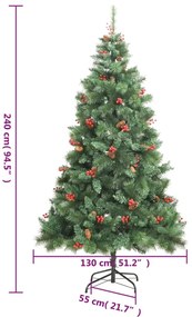 Árvore de Natal artificial articulada c/ pinhas e bagas 240 cm