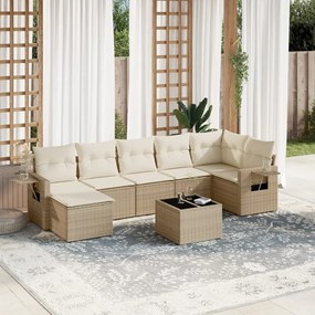 8 pcs conjunto de sofás p/ jardim com almofadões vime PE bege