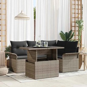 vidaXL Conjunto de Sofá de Jardim de 5 Peças com Almofadas Cinzento Rattan Poliéster