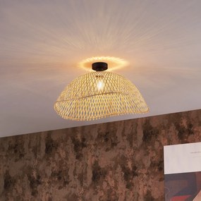 Candeeiro de Teto Art Deco Preto com Bambu Natural 60cm - Alka