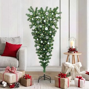 vidaXL Árvore de Natal Artificial Pré-iluminada de Cabeça Para Baixo com Conjunto de Bolas