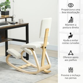 Cadeira Ergonómica de Joelhos com Encosto Almofadas Acolchoadas Estrutura de Madeira para Melhor Postura 51x84x93 cm Creme