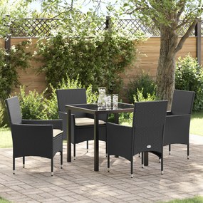 vidaXL Conjunto de Jantar Jardim 5 Peças com Almofadas Preto Rattan Sintético