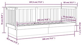 Sofá-cama 75x190 cm madeira de pinho maciça castanho mel