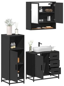 vidaXL 3 pcs conjunto móveis casa de banho derivados de madeira preto