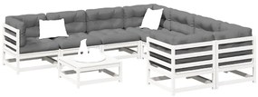 vidaXL 9 pcs conjunto sofás de jardim madeira de pinho maciço branco