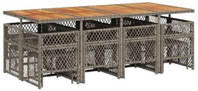 13 pcs conjunto jantar p/ jardim c/ almofadões vime PE cinzento