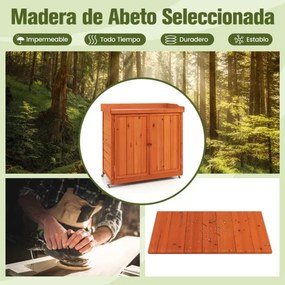 Abrigo de madeira para exterior com estante amovível 4 rodas universais Estação de trabalho 98,5 x 48 x 100 cm Natural