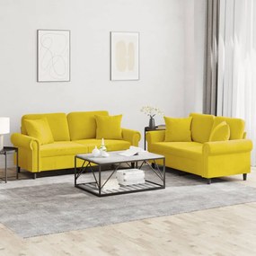 3202236 vidaXL 2 pcs conjunto de sofás com almofadas veludo amarelo