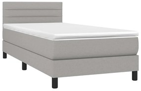 Cama box spring c/ colchão e LED 80x200 cm tecido cinza-claro