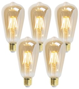 Conjunto de 5 lâmpadas LED reguláveis E27 ST64 goldline 5W 380 lm 2200K