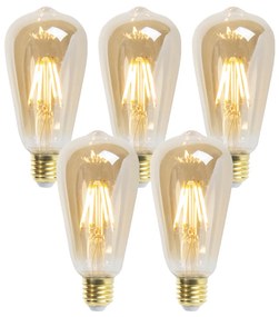 Conjunto de 5 lâmpadas LED reguláveis E27 ST64 Goldline 5W 380lm 2200K