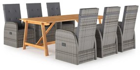 vidaXL 7 pcs conjunto de jantar de jardim cinzento