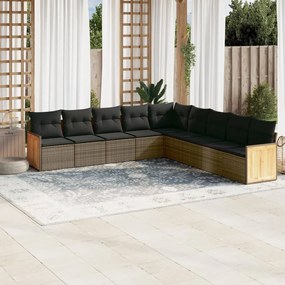 vidaXL 9 pcs conjunto sofás p/ jardim com almofadões vime PE cinzento