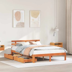 vidaXL Estrutura cama c/ gavetas 140x200 cm pinho maciço castanho-mel