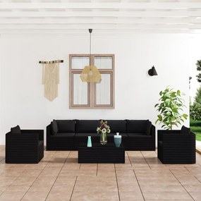 vidaXL 7 pcs conjunto lounge de jardim c/ almofadões vime PE preto