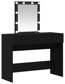 Mesa de Maquiagem com Espelho e Luzes LED Madeira de Carvalho Preto