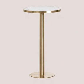Mesa Alta De Bar Redonda Ø60 Cm Em Grés Manhattan Branco & Ouro Champagne - Sklum