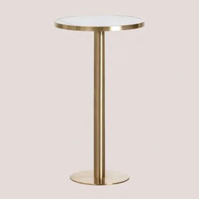 Mesa Alta De Bar Redonda Ø60 Cm Em Grés Xiren Branco - Dourado Escovado - Sklum