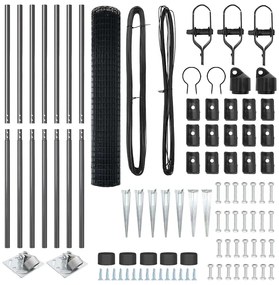 Cerca Euro com 7 postes de espeto, 1,5 x 10 m, em aço galvanizado cinz