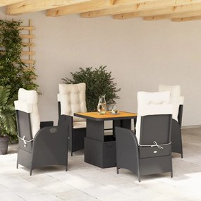 vidaXL 5 pcs conjunto de jantar p/ jardim c/ almofadões vime PE preto
