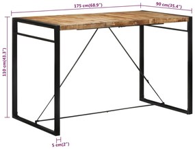 Mesa de bar 175x90x110 cm madeira de mangueira áspera maciça