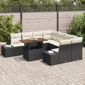 Conjunto de Sofá de Jardim de 9 Peças com Almofadas Pretas em Rattan P