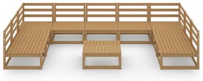 10 pcs conjunto lounge de jardim pinho maciço
